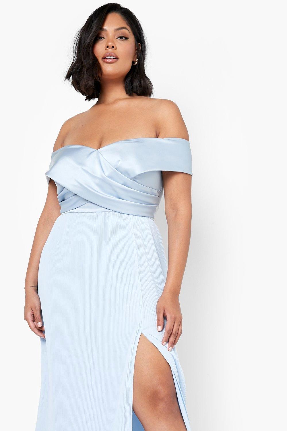 Plus Occasion Off The Shoulder Pleated Skater Dress